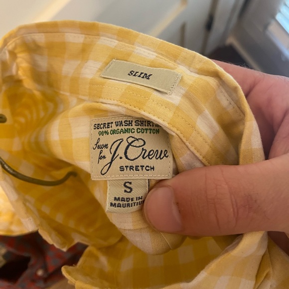 J.crew yellow button-down shirt. Yellow gingham size small. Slim fit. - Picture 3 of 3